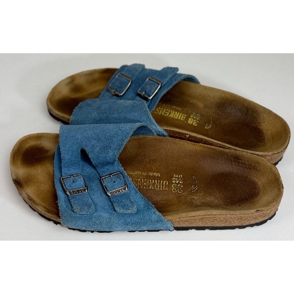 Birkenstock Women’s Zurich Light Blue Suede Slide Sandals, size 7.5 US / 38 EU - Picture 4 of 12
